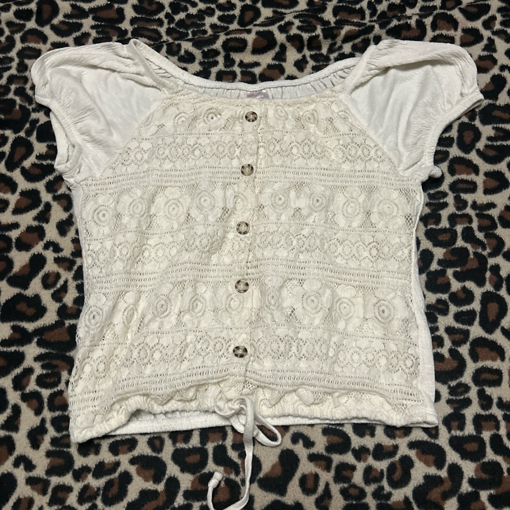Elegant Cream Lace Button-Up Top